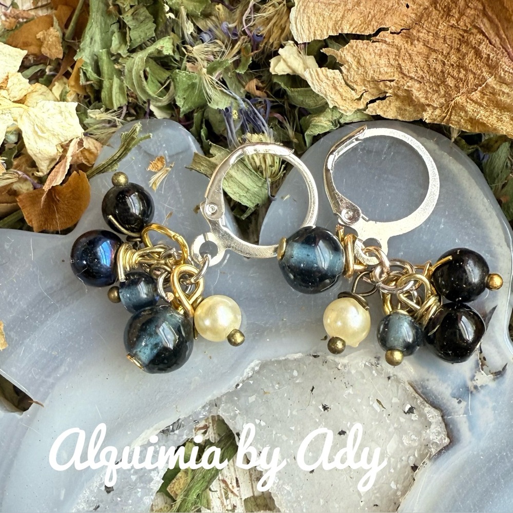 FALL + Black onyx confetti cluster chandelier gold earrings